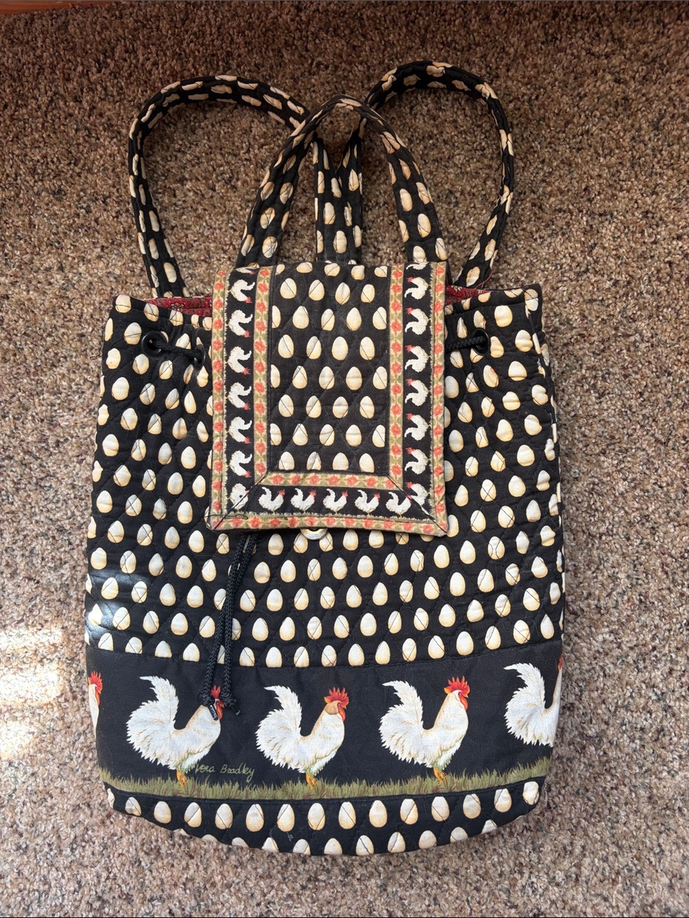 Vera Bradley | Farmhouse Rooster Quilted Backpack | Black and Cream